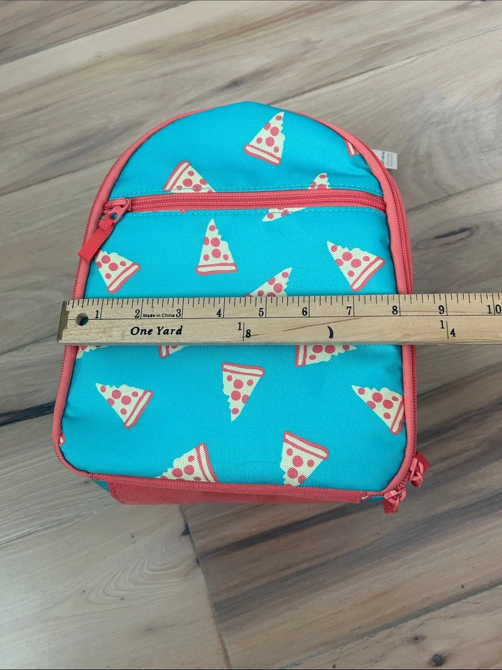 Cat & Jack Aqua Pizza-Print Kids Lunch Bag with Coral Trim